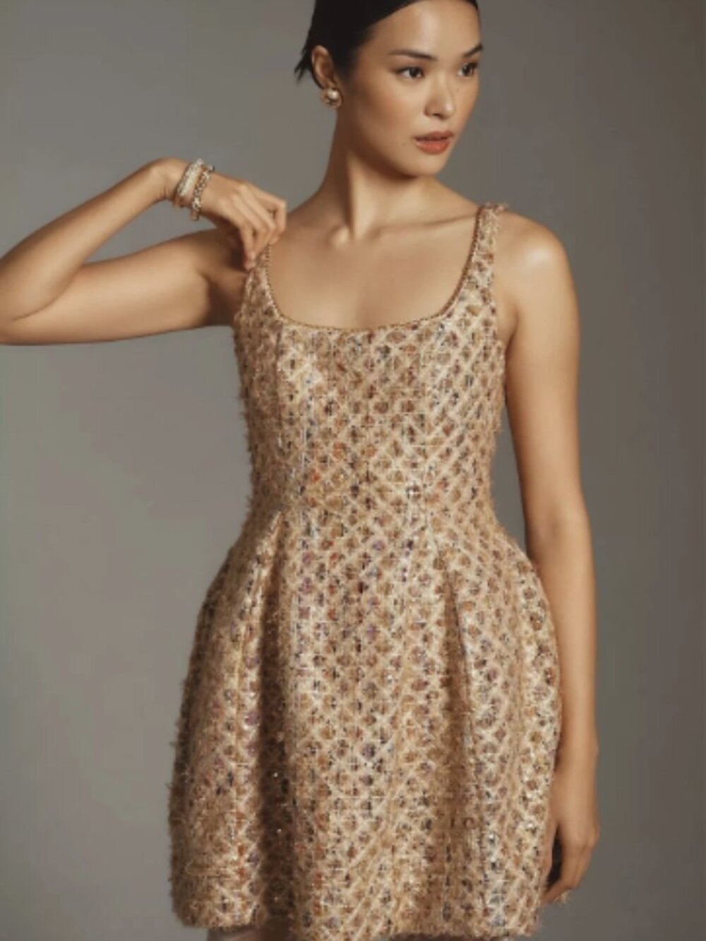NWT Anthropologie Maeve Tweed Fit & Flare Mini Dress $198 SIZE 2 Neutral
